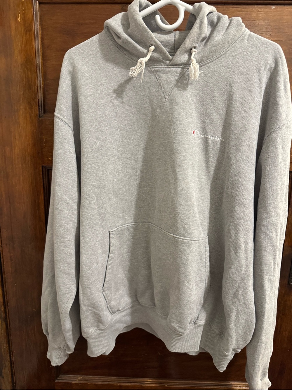 Champion Light Gray Pullover Hoodie with Chest Logo